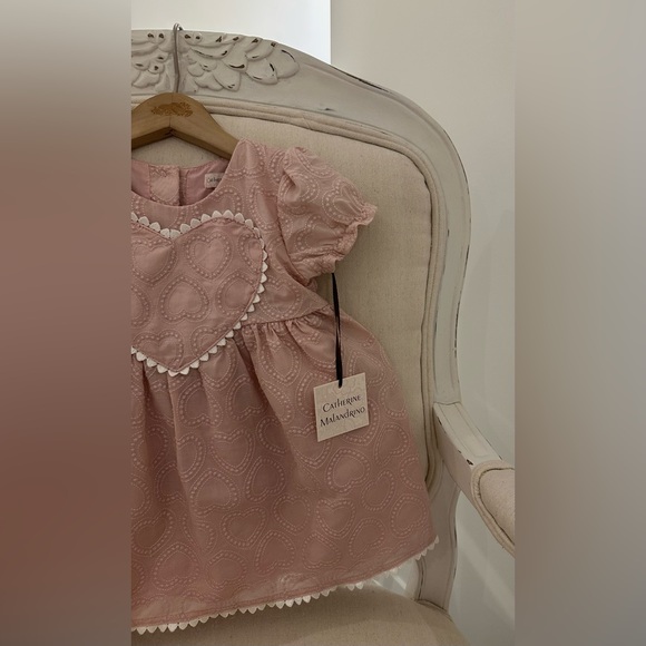 🦢 24 Mth Dusty Rose Embroidered Heart Baby Dress with White Trim 3 Piece Set NWT - Picture 6 of 13